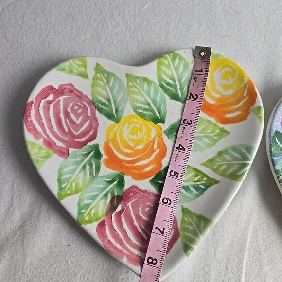 Ancora‎ Heart Trinket Dish Plate Handpainted Pink Purple Yellow Roses Petunias - Picture 5 of 6